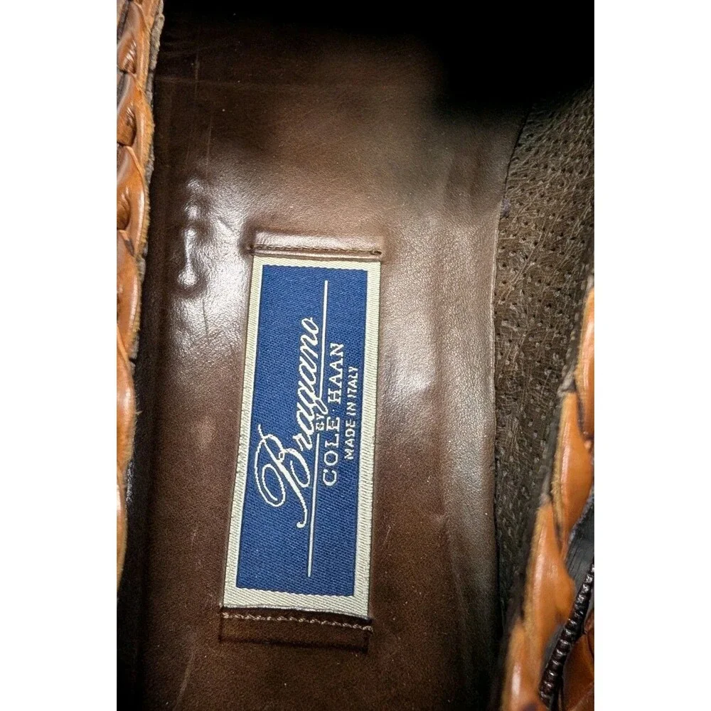 BRAGANO By COLE HAAN VINTAGE ITALIAN LOAFERS SIZE 11 WOVEN COGNAC LEATHER SHOES